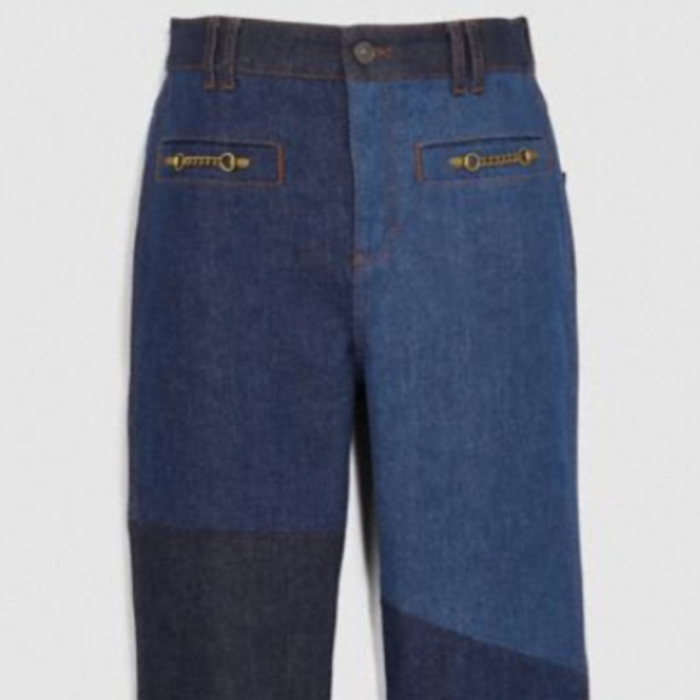 COACH 1941 PRETTY PUNK FLARE LEG JEANS MULTI PATCHWORK DENIM SIZE US 6 - Picture 3 of 4